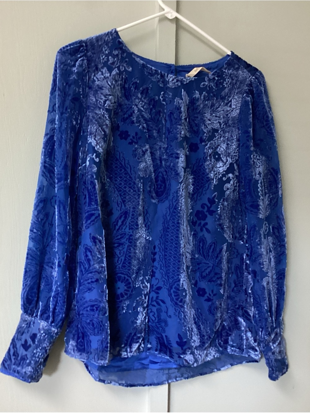 Soft Surroundings XS Whimsigoth Velvet Burnout Top Button Up Shirt Royal Blue